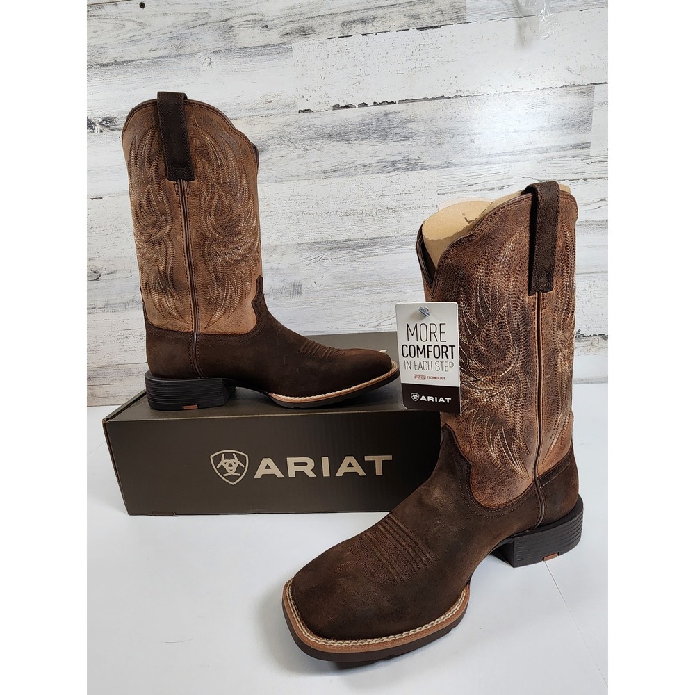 Ariat Sport Rider Western Boot Men 9.5 Brown Wide Square Toe Leather NIB
